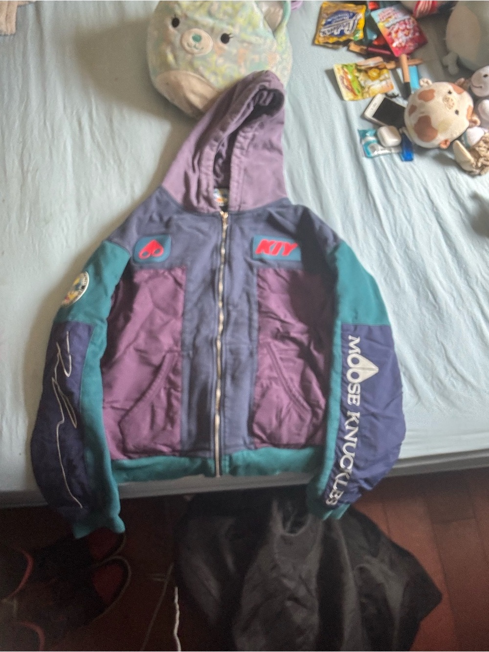 Moose Knuckles Colorblock Hooded Puffer Jacket - Purple & Teal